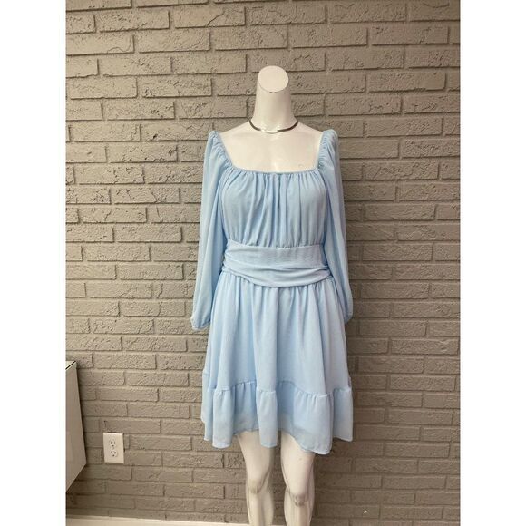 Exlura Baby Blue Smocked Balloon Sleeve Dress Size XL NWT - Picture 2 of 14